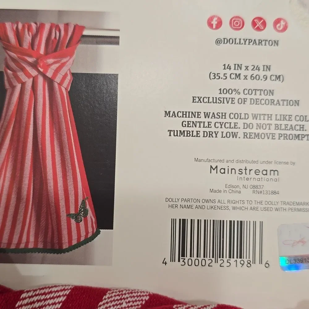 Dolly Parton‎ Striped Butterfly Logo Fridge Towel w/Snap Closure
